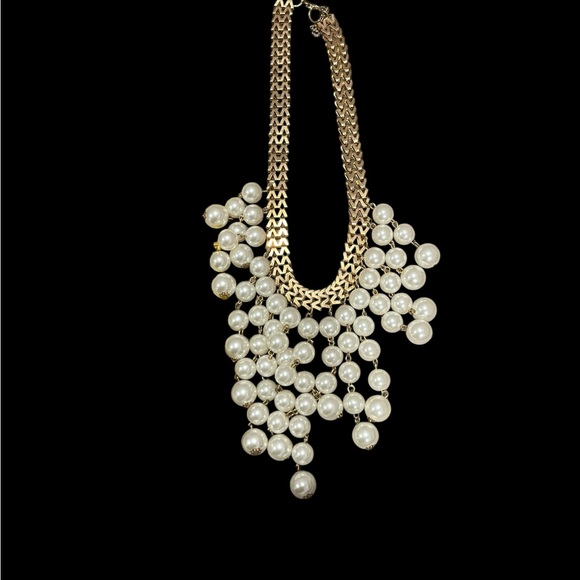 Gold Tone 2 Broke Girls Style Chevron Faux Pearl Choker Necklace - Picture 10 of 14